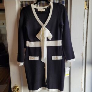 Taylor Black and Cream Long Sleeve Dress
